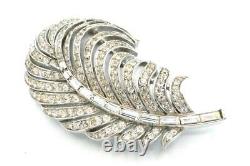 Rare Vtg Crown Trifari Alfred Philippe Pave & Baguette Rhinestone Feather Brooch