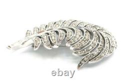 Rare Vtg Crown Trifari Alfred Philippe Pave & Baguette Rhinestone Feather Brooch