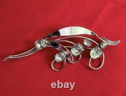Rare Vtg STARET Signed 1940s Rhinestone Floral Spray Brooch Pin 4