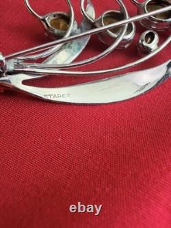 Rare Vtg STARET Signed 1940s Rhinestone Floral Spray Brooch Pin 4
