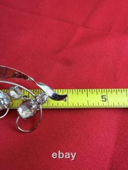 Rare Vtg STARET Signed 1940s Rhinestone Floral Spray Brooch Pin 4