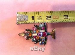 Rare Vtg Signed WEISS 3 Candle Jeweled Rhinestone Christmas Tree Pin Brooch