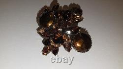 Regency Signed 1960's Vintage Amber Glass Rhinestone Brooch