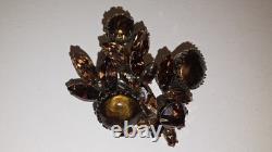 Regency Signed 1960's Vintage Amber Glass Rhinestone Brooch