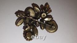 Regency Signed 1960's Vintage Amber Glass Rhinestone Brooch