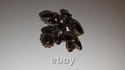 Regency Signed 1960's Vintage Amber Glass Rhinestone Brooch