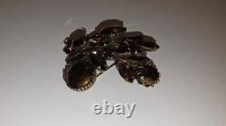 Regency Signed 1960's Vintage Amber Glass Rhinestone Brooch