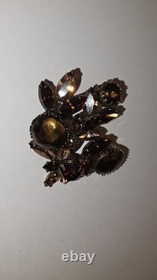 Regency Signed 1960's Vintage Amber Glass Rhinestone Brooch