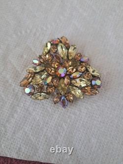 Regency Vintage 1950's Rhinestone Pin Brooch Amber Gold Carnival Glass Brooch