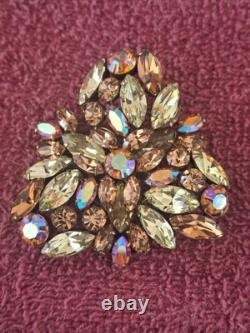 Regency Vintage 1950's Rhinestone Pin Brooch Amber Gold Carnival Glass Brooch
