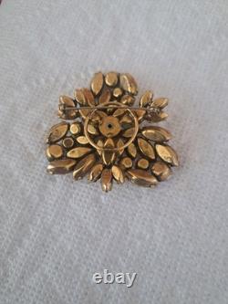 Regency Vintage 1950's Rhinestone Pin Brooch Amber Gold Carnival Glass Brooch