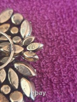 Regency Vintage 1950's Rhinestone Pin Brooch Amber Gold Carnival Glass Brooch