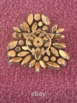 Regency Vintage 1950's Rhinestone Pin Brooch Amber Gold Carnival Glass Brooch