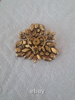 Regency Vintage 1950's Rhinestone Pin Brooch Amber Gold Carnival Glass Brooch