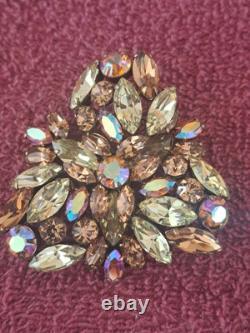 Regency Vintage 1950's Rhinestone Pin Brooch Amber Gold Carnival Glass Brooch