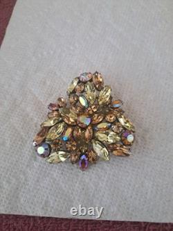 Regency Vintage 1950's Rhinestone Pin Brooch Amber Gold Carnival Glass Brooch