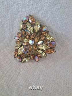 Regency Vintage 1950's Rhinestone Pin Brooch Amber Gold Carnival Glass Brooch