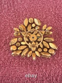 Regency Vintage 1950's Rhinestone Pin Brooch Amber Gold Carnival Glass Brooch