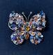 Regency Vintage Multi Color Rhinestone Prong Set Large Butterfly Brooch