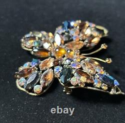 Regency Vintage Multi Color Rhinestone Prong Set Large Butterfly Brooch