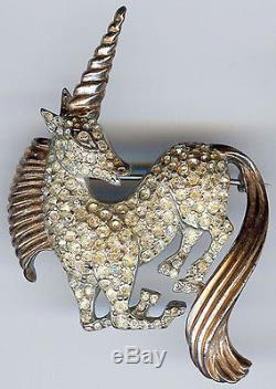 Reja Vintage Sterling Silver Rhinestone Unicorn Pin Brooch
