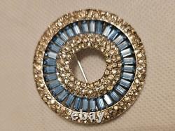 Rhinestone Brooch Pin Round Circle Blue Baguette Vintage Style Jewelry