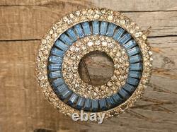 Rhinestone Brooch Pin Round Circle Blue Baguette Vintage Style Jewelry