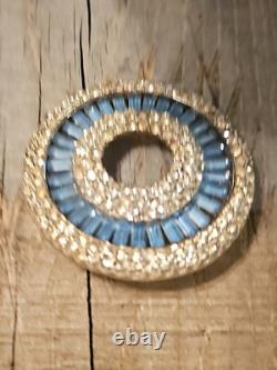 Rhinestone Brooch Pin Round Circle Blue Baguette Vintage Style Jewelry
