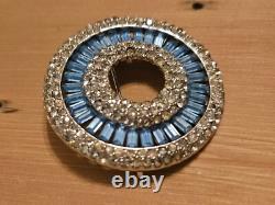 Rhinestone Brooch Pin Round Circle Blue Baguette Vintage Style Jewelry