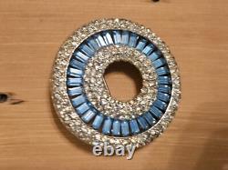 Rhinestone Brooch Pin Round Circle Blue Baguette Vintage Style Jewelry