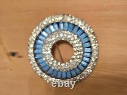 Rhinestone Brooch Pin Round Circle Blue Baguette Vintage Style Jewelry