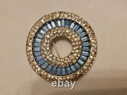 Rhinestone Brooch Pin Round Circle Blue Baguette Vintage Style Jewelry