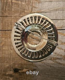 Rhinestone Brooch Pin Round Circle Blue Baguette Vintage Style Jewelry