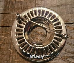 Rhinestone Brooch Pin Round Circle Blue Baguette Vintage Style Jewelry