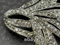 Roth-Feder Vintage Pot Metal Rhinestone Brooch Green Faux Emerald Art Deco READ