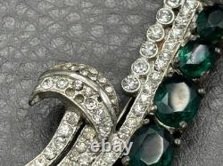 Roth-Feder Vintage Pot Metal Rhinestone Brooch Green Faux Emerald Art Deco READ