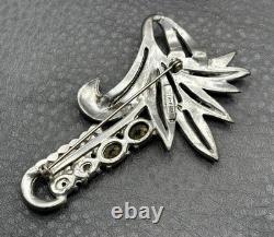 Roth-Feder Vintage Pot Metal Rhinestone Brooch Green Faux Emerald Art Deco READ