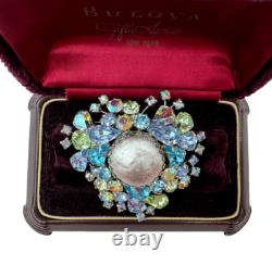 Rudolph Weiss Max Muller Designer Vintage Rhinestone Brooch Silver Glass Pearl