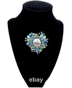 Rudolph Weiss Max Muller Designer Vintage Rhinestone Brooch Silver Glass Pearl