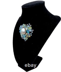 Rudolph Weiss Max Muller Designer Vintage Rhinestone Brooch Silver Glass Pearl