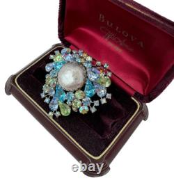 Rudolph Weiss Max Muller Designer Vintage Rhinestone Brooch Silver Glass Pearl