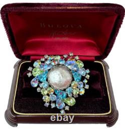 Rudolph Weiss Max Muller Designer Vintage Rhinestone Brooch Silver Glass Pearl