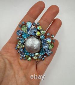 Rudolph Weiss Max Muller Designer Vintage Rhinestone Brooch Silver Glass Pearl