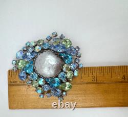 Rudolph Weiss Max Muller Designer Vintage Rhinestone Brooch Silver Glass Pearl
