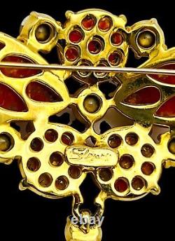 SCHIAPARELLI Orange Gold Fleck Cabochon AB Vintage Brooch Pin RARE