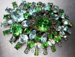 SCHREINER Amazing Blue & Green Baguette Rhinestoen Vintage Pin Brooch