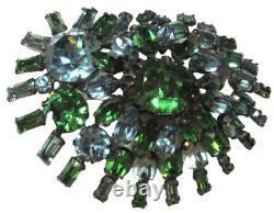 SCHREINER Amazing Blue & Green Baguette Rhinestoen Vintage Pin Brooch