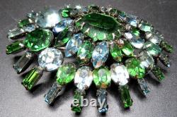 SCHREINER Amazing Blue & Green Baguette Rhinestoen Vintage Pin Brooch
