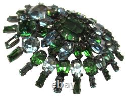SCHREINER Amazing Blue & Green Baguette Rhinestoen Vintage Pin Brooch