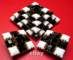 SCHREINER Black & White Checkerboard Rhinestone Pyramid Brooch Earring Set